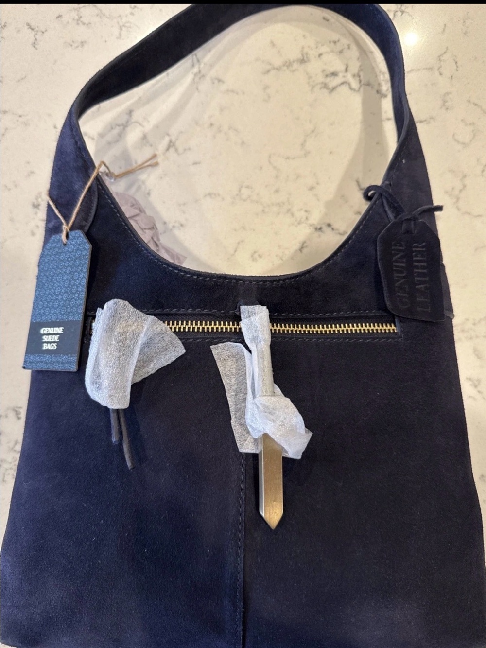 Genuine Leather Navy Suede Shoulder Bag by